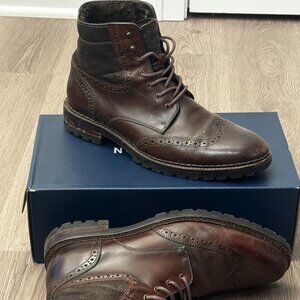 Johnston & Murphy Sheepskin-Lined Leather Wingtip Boots – Red/Brown – Men’s 10.5